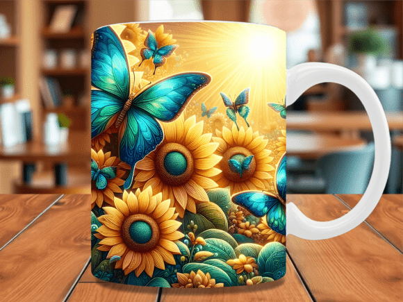 Sunflower Butterfly Sunbeam Mug Wrap Graphics