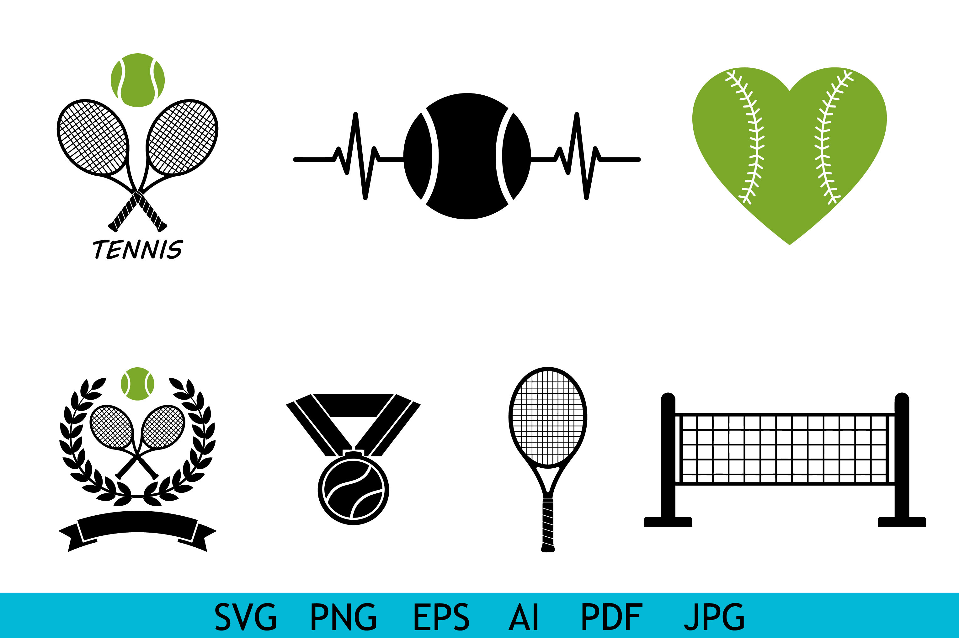 Tennis Sport Icons Vector Bundle