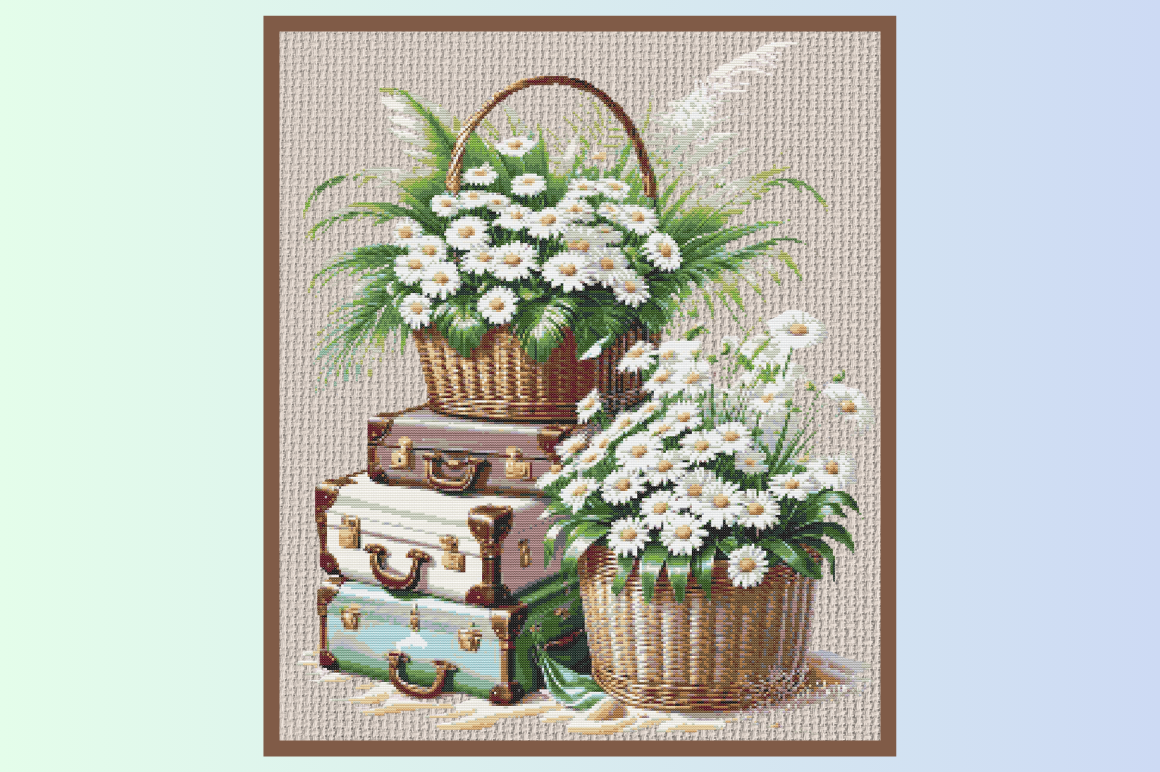 Vintage Daisy Basket Cross Stitch