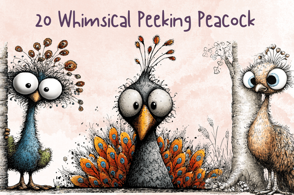 Whimsical Peeking Peacock Clipart Graphic AI Generated By giraffecreativestudio