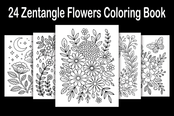 Preview of 24 Zentangle Flowers Coloring Book adult coloring pages