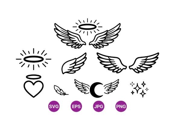 Angel Wings and Halo Clipart Grafica Illustrazioni Stampabili Di DesignVectx