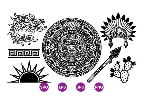 Aztec Tribal Sun and Symbols Grafik Druckbare Illustrationen Von DesignVectx