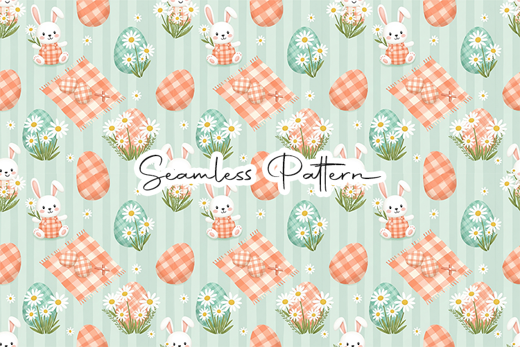 Bunny Daisy Plaid Easter Seamless