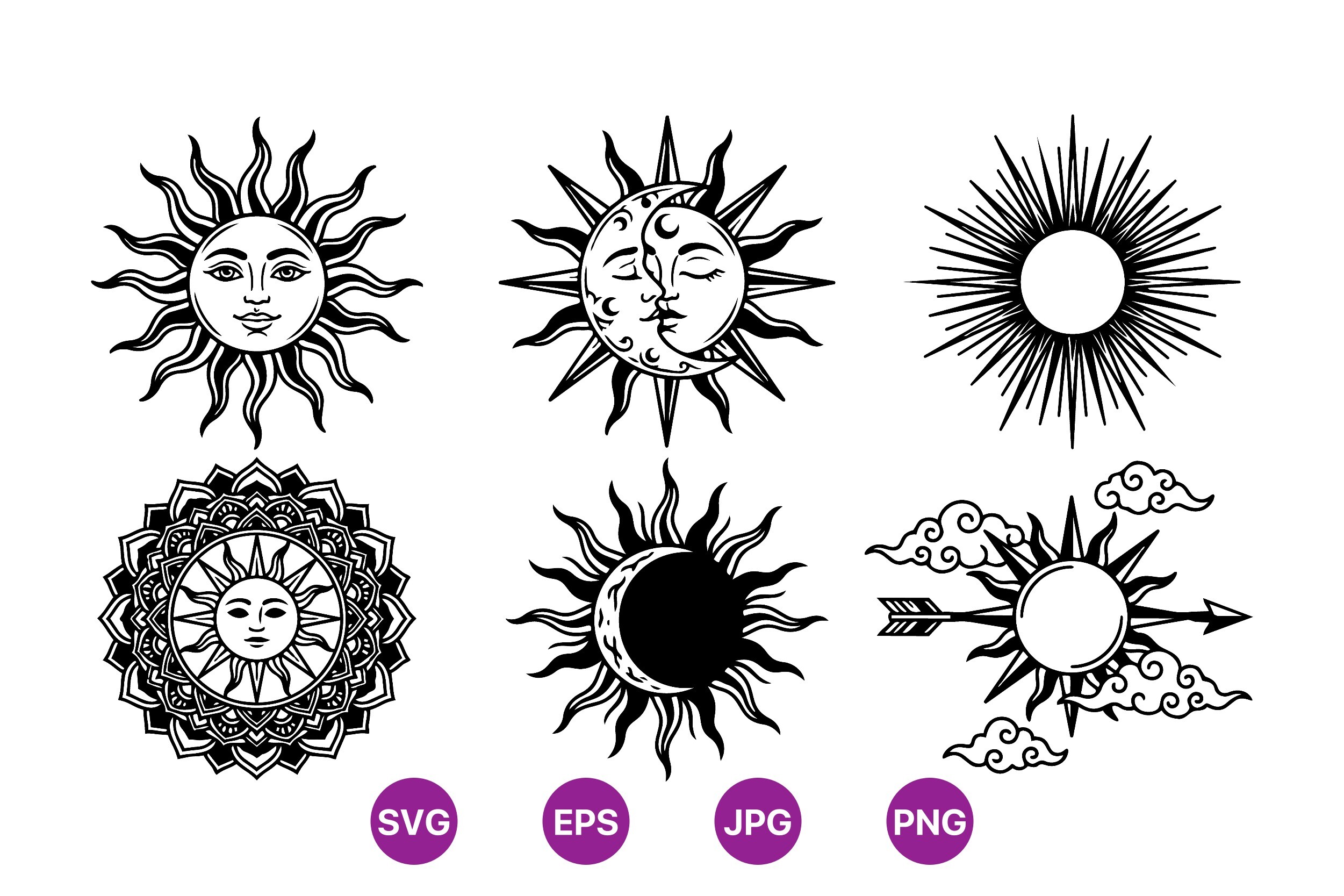 Celestial Sun and Moon SVG Set