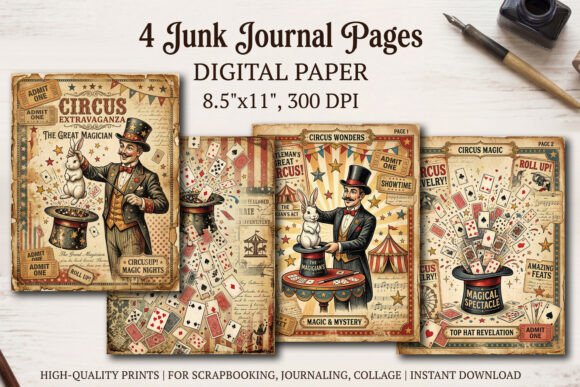 Circus Junk Journal Pages, Scrapbooking