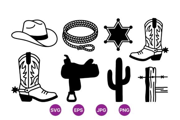 Cowboy Western SVG Clipart Pack Illustration Illustrations Imprimables Par DesignVectx