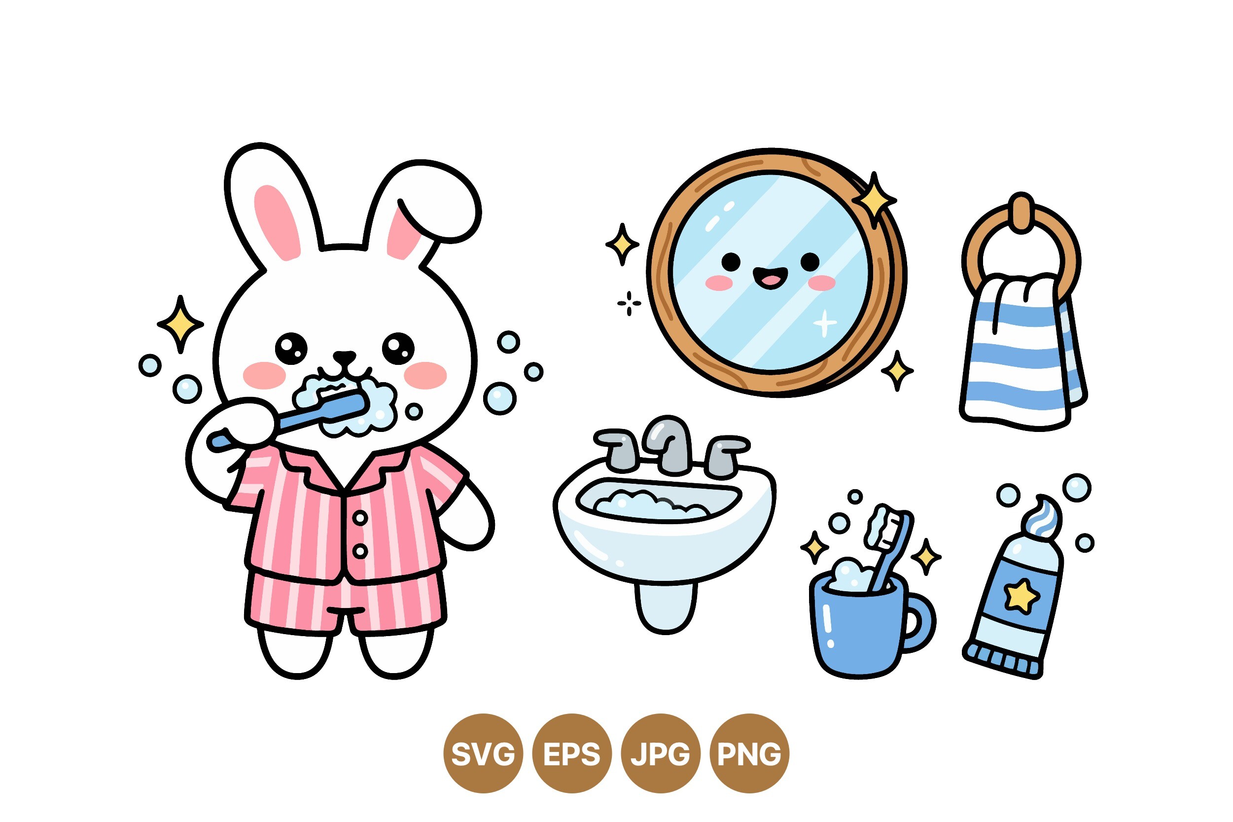 Cute Bunny Brushing Teeth Clipart - photo 1