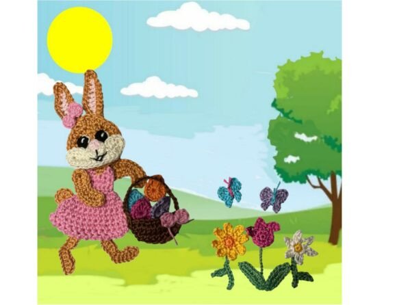 Easter Bunny Girl Crochet Applique