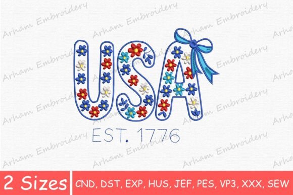 Floral Patriotic USA Lettering