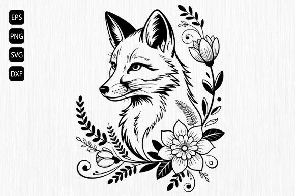 Floral Fox Svg, Fox with Flowers Svg
