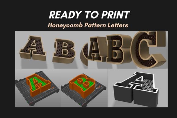 3D Printable Honeycomb Pattern Letters A-E | STL + 3MF Files - Image 2