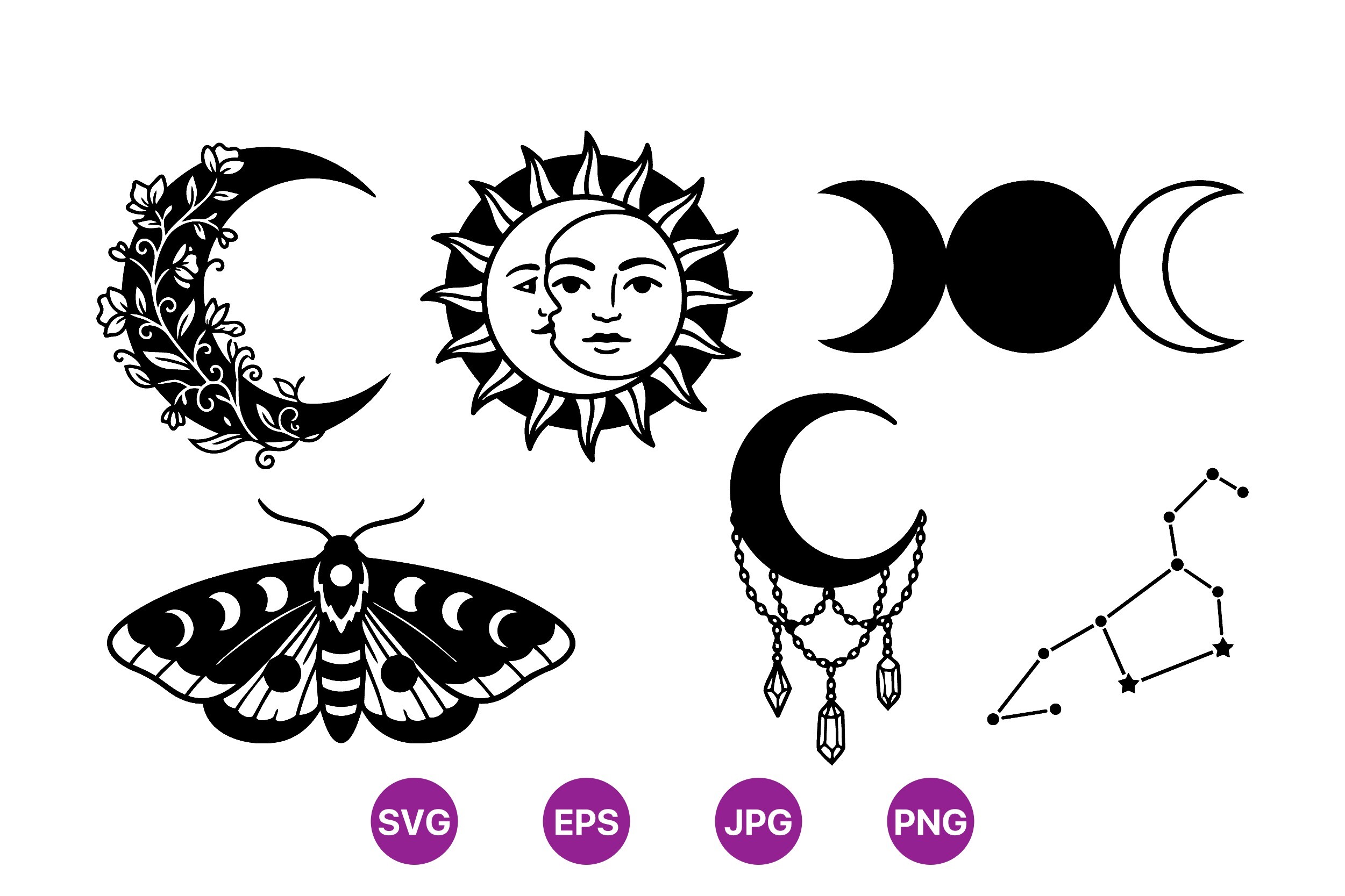 Mystic Moon and Sun SVG Clipart