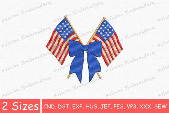 Patriotic American Flag with Blue Bow