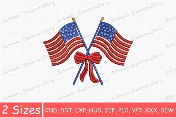 Patriotic American Flags with Bow