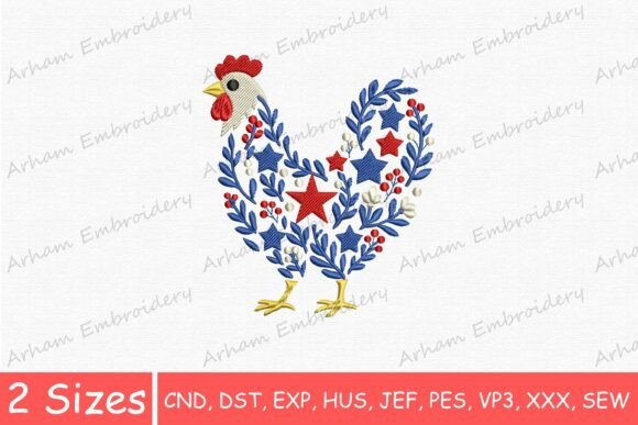 Patriotic Floral Chicken, Farmhouse Hen