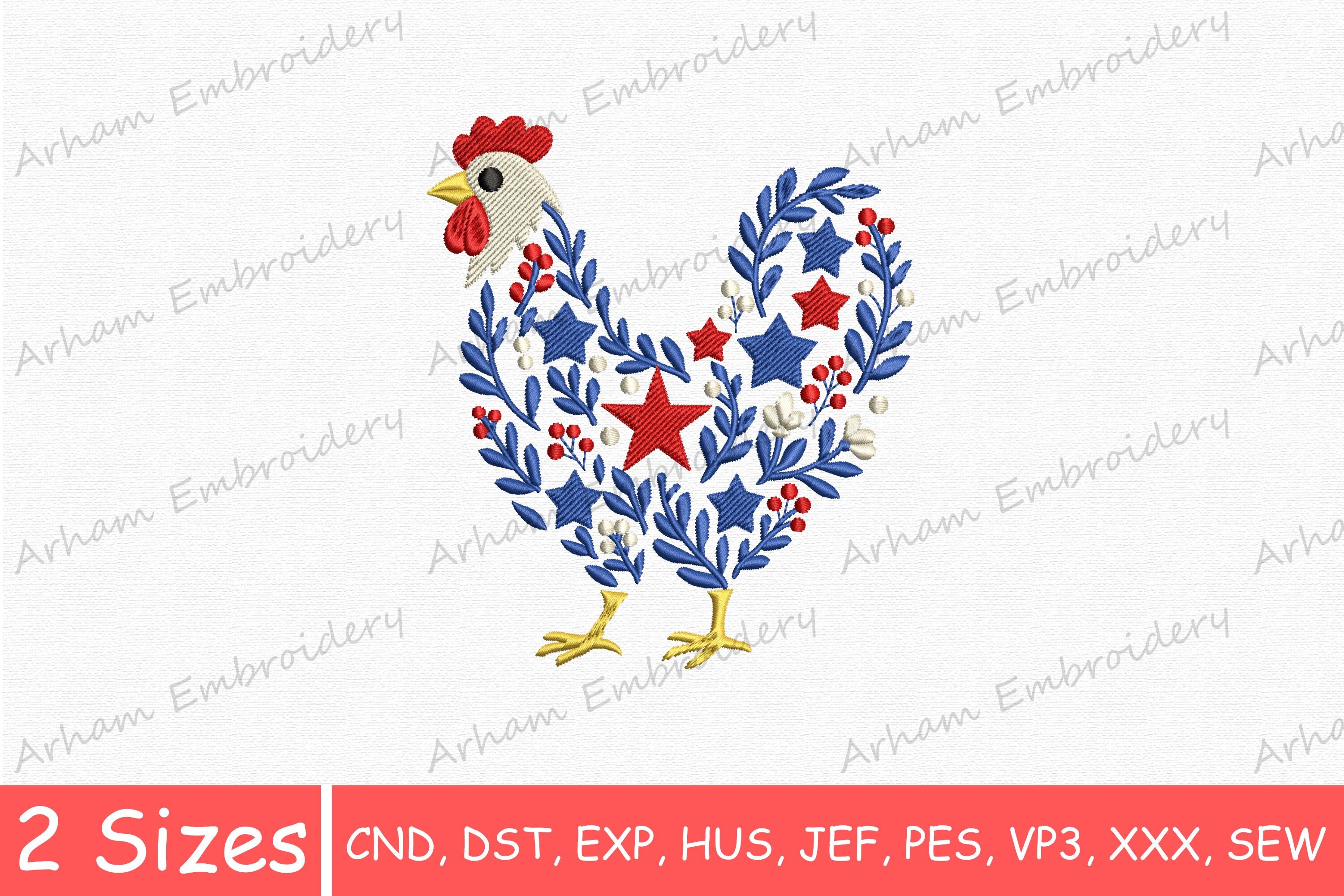 Patriotic Floral Chicken, Farmhouse Hen