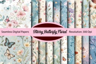 Starry Butterfly Floral Digital Paper Graphic by Colourful · Creative ...