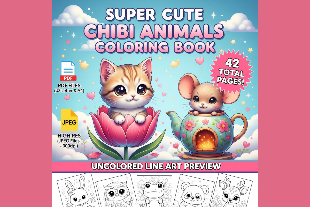 Super Cute Chibi Animals Coloring Book