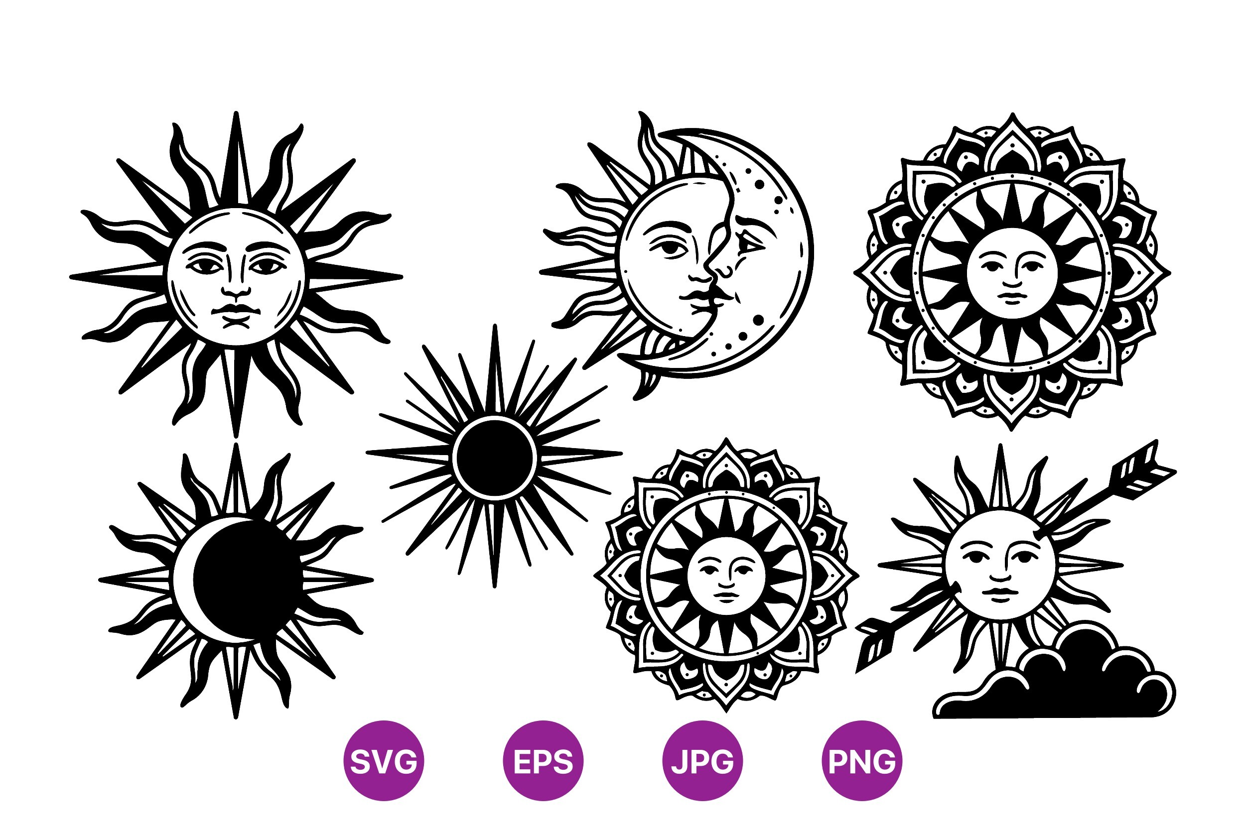 Vintage Sun and Moon Clipart
