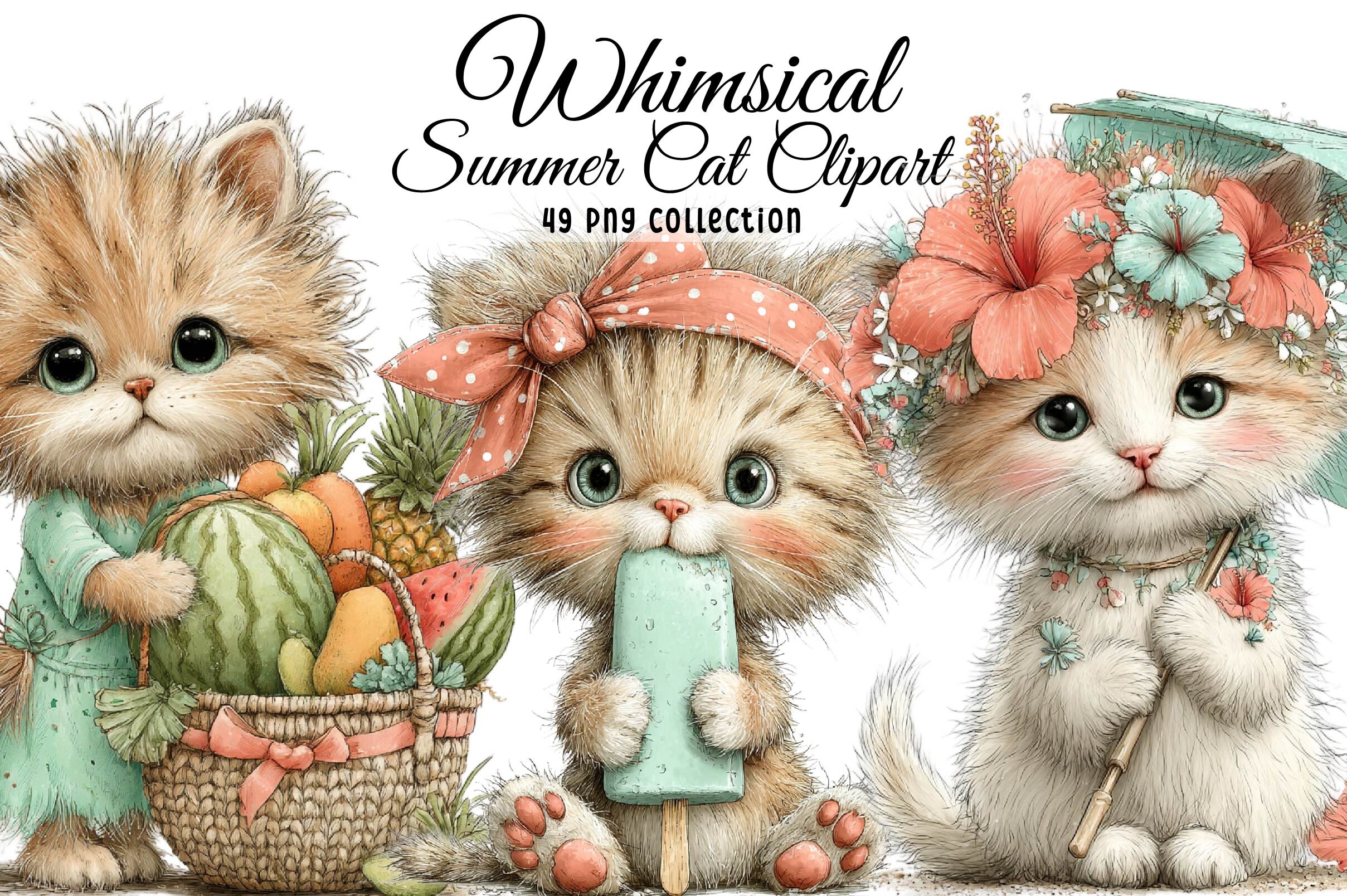 Whimsical Summer Cat Clipart Graphic by Print Magic · Creative Fabrica