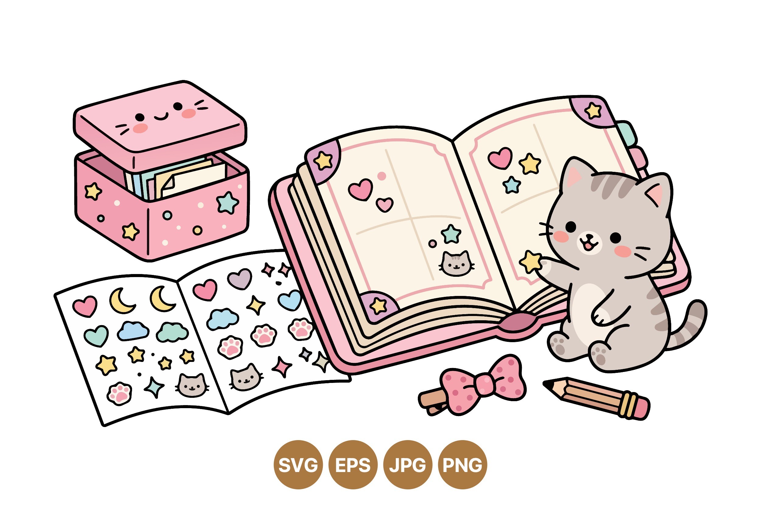 Cute Cat Planner Clipart Set Graphic by DesignVectx · Creative Fabrica