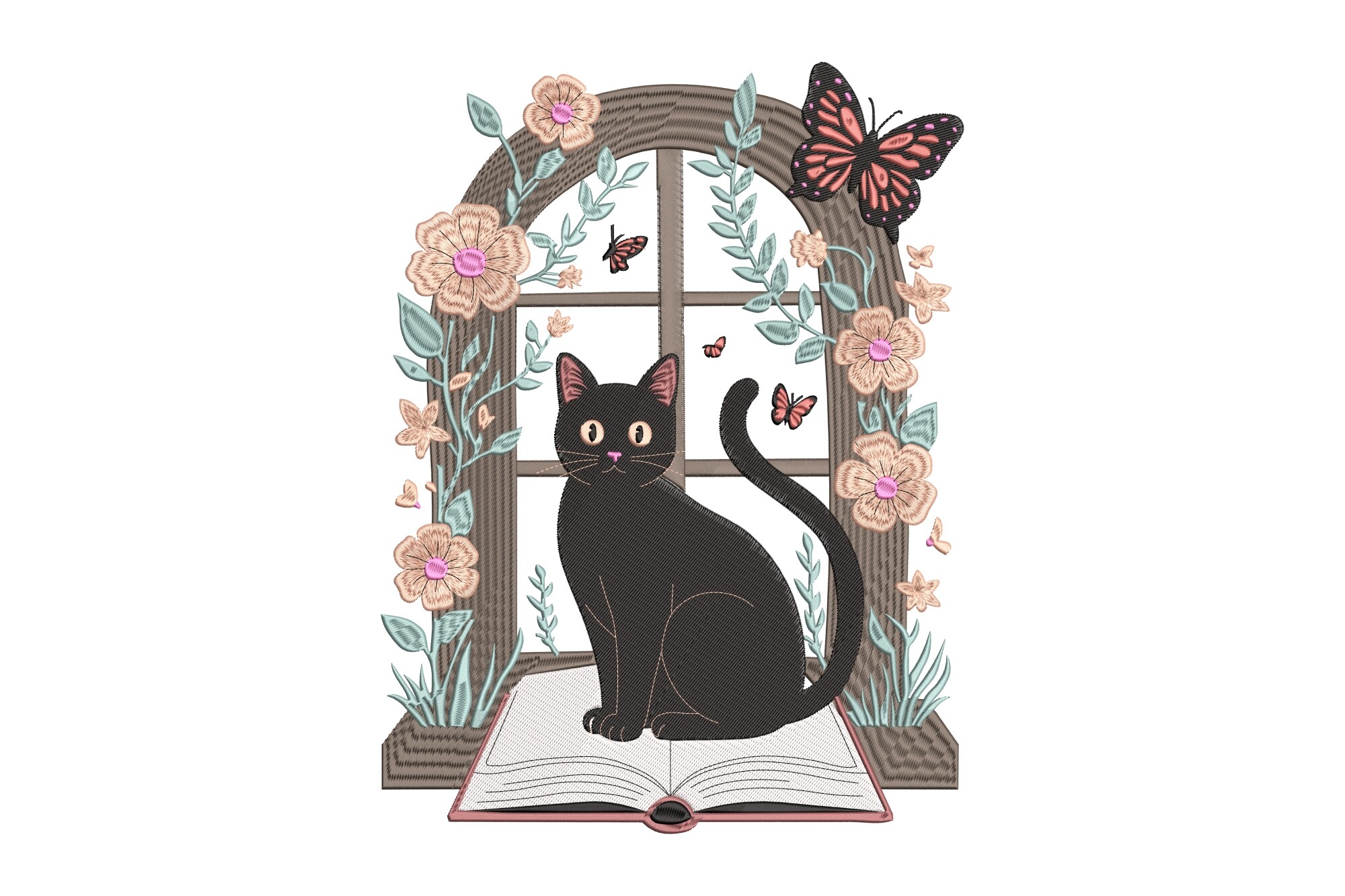 Floral Window Cat
