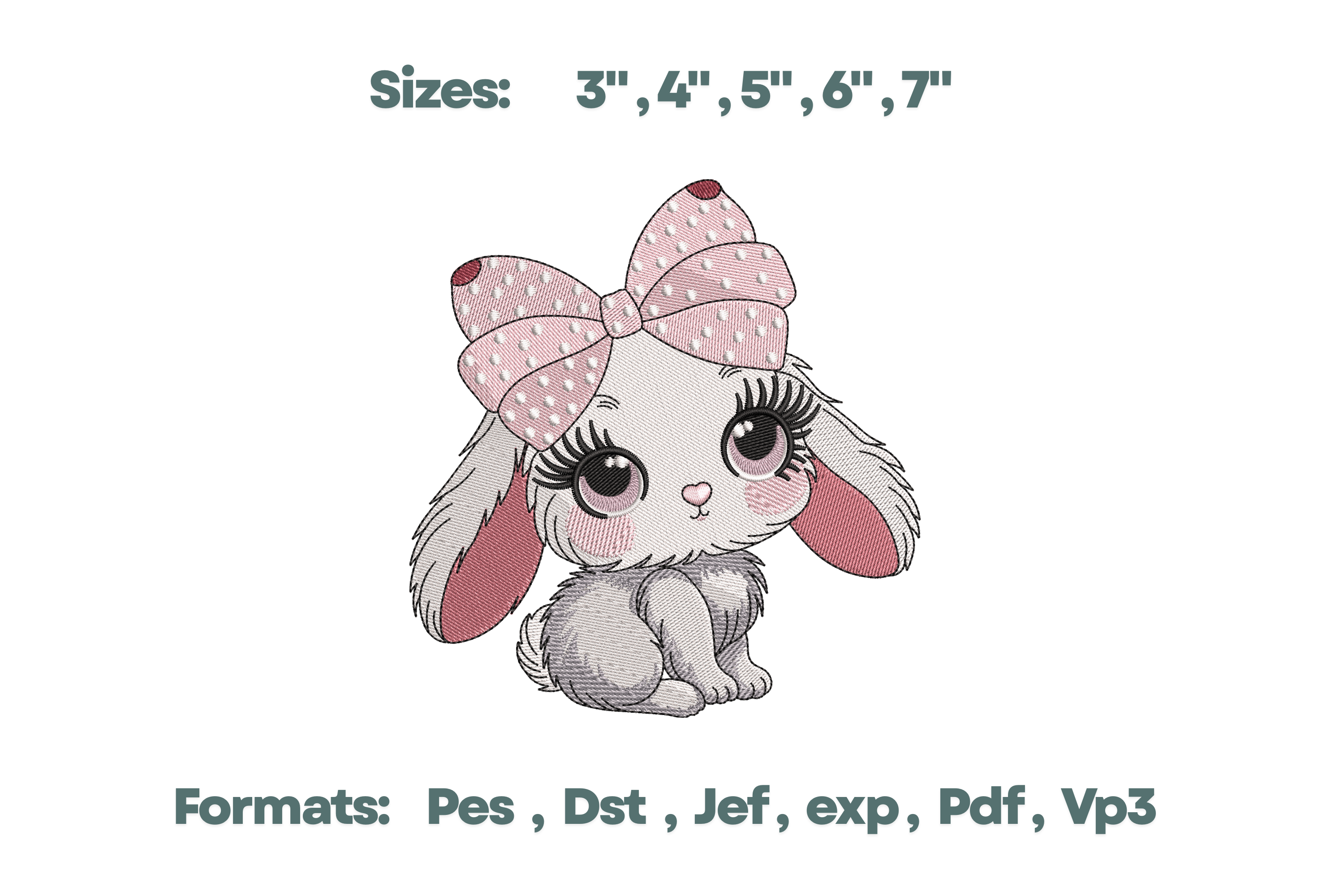 Polka Dot Bow Bunny Embroidery