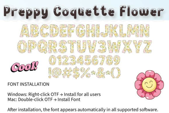 Preppy Coquette Flower Alphabets Font PNG with transparent background - Preview 3