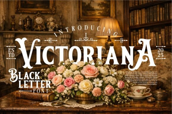 Preview specimen of Victoriana blackletter font