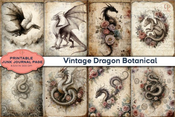 Vintage Dragon Fantasy Junk Journal Page