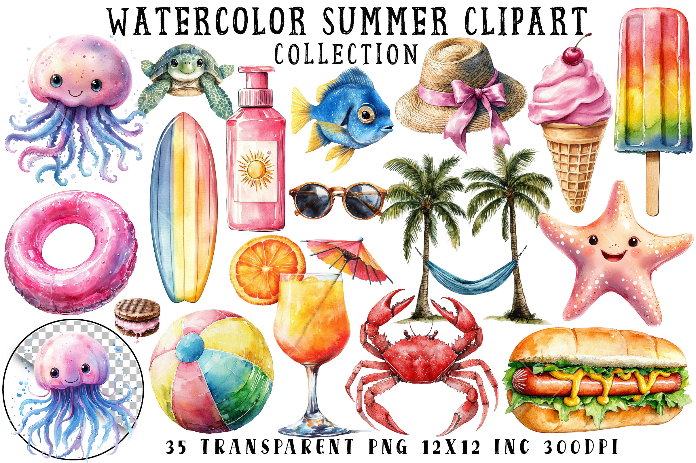 Watercolor Summer Clipart Graphic by RevolutionCraft · Creative Fabrica