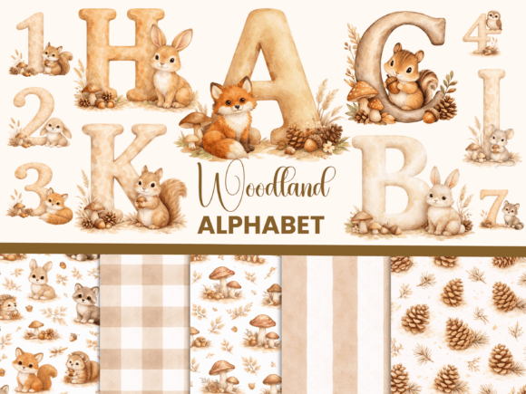 Woodland Letters and Numbers Graphic AI Illustrations By Andreea Eremia Design