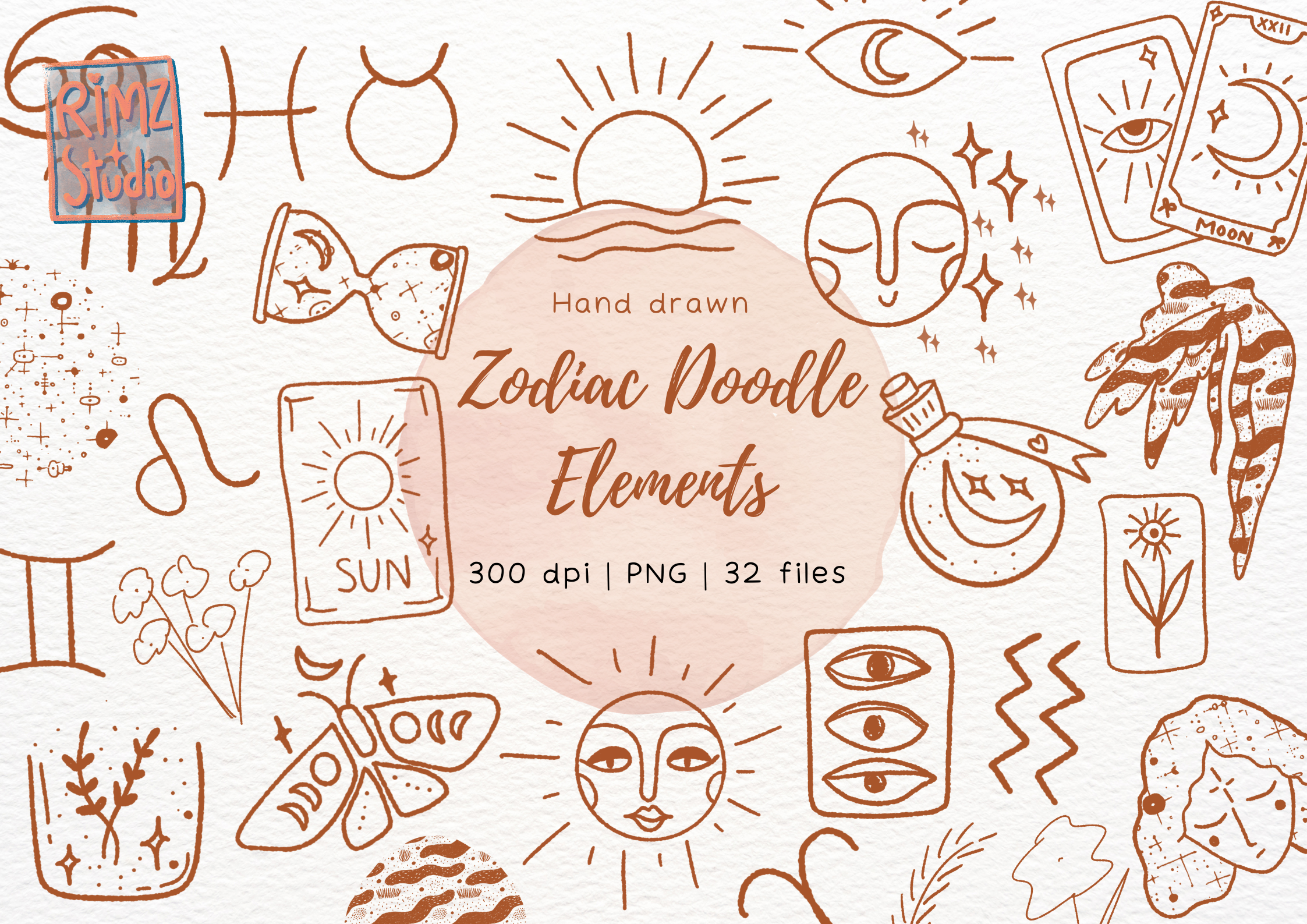Zodiac Doodle Elements Hand Drawn Set
