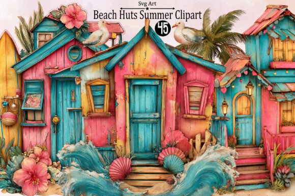 Beach Huts Summer Clipart Graphic by SVGArt · Creative Fabrica