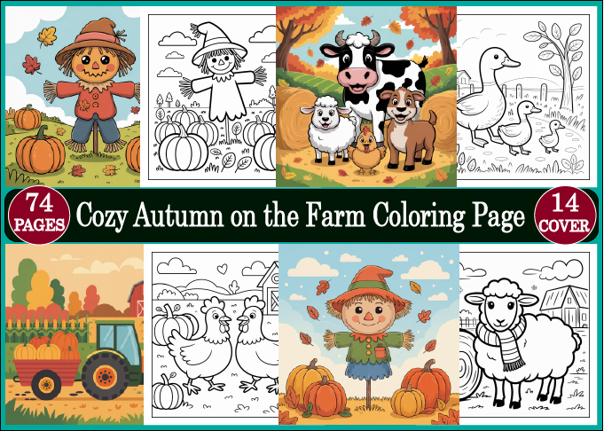 Cozy Autumn on the Farm Coloring Page