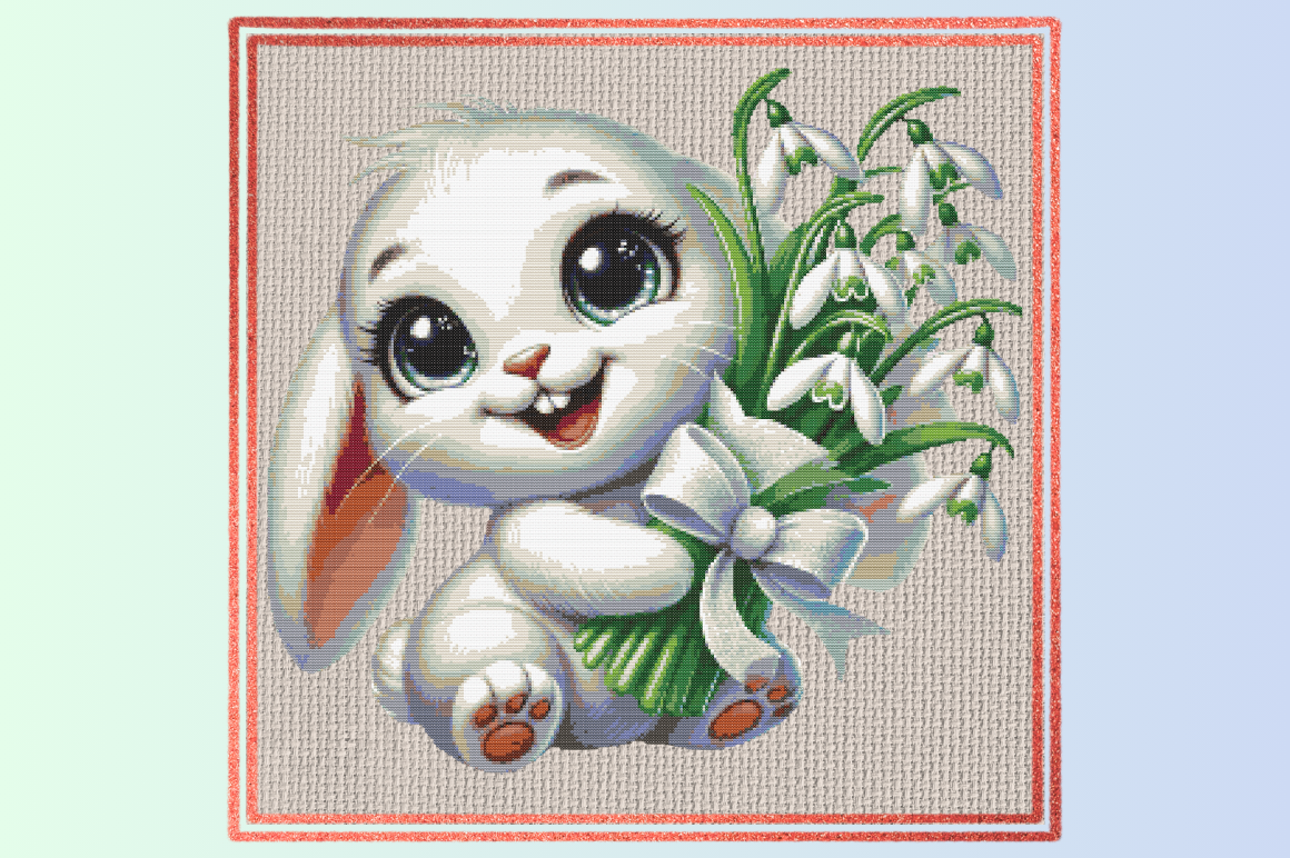 Cute Bunny with Snowdrop Flowers Cross S