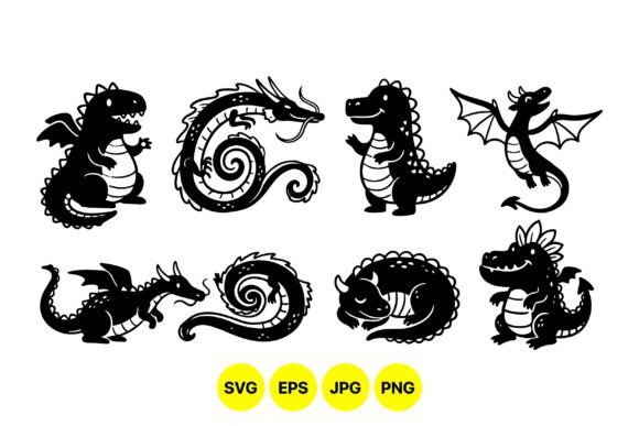Cute Dragon Cartoon Clipart Set