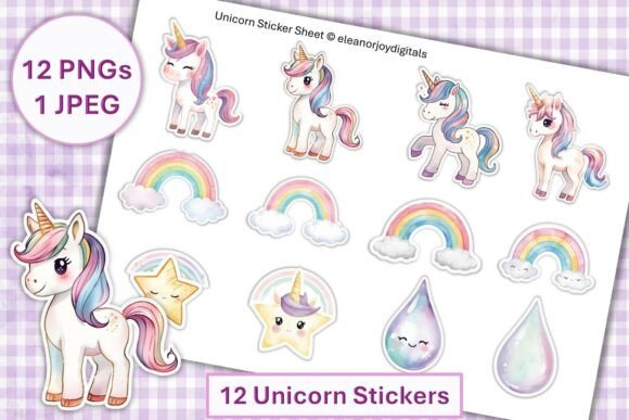Cute Unicorn Stickers Fussy Cuts PNGs Graphic Illustrations By The Paper Princess