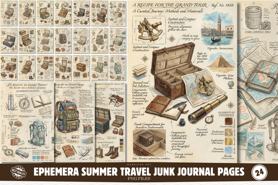 Ephemera Summer Travel Junk Journal Graphic by Markicha Art · Creative ...