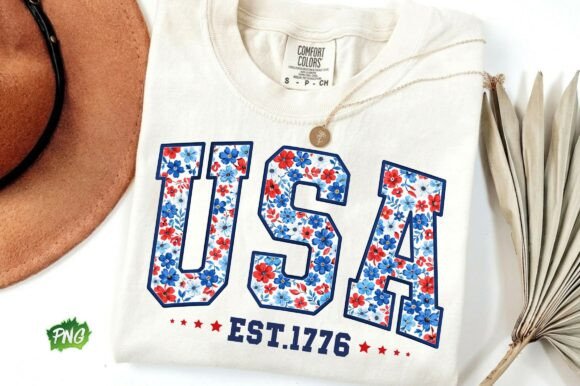 Floral USA Png, 4th of July Png Illustration Designs de T-shirts Par OrinDesign