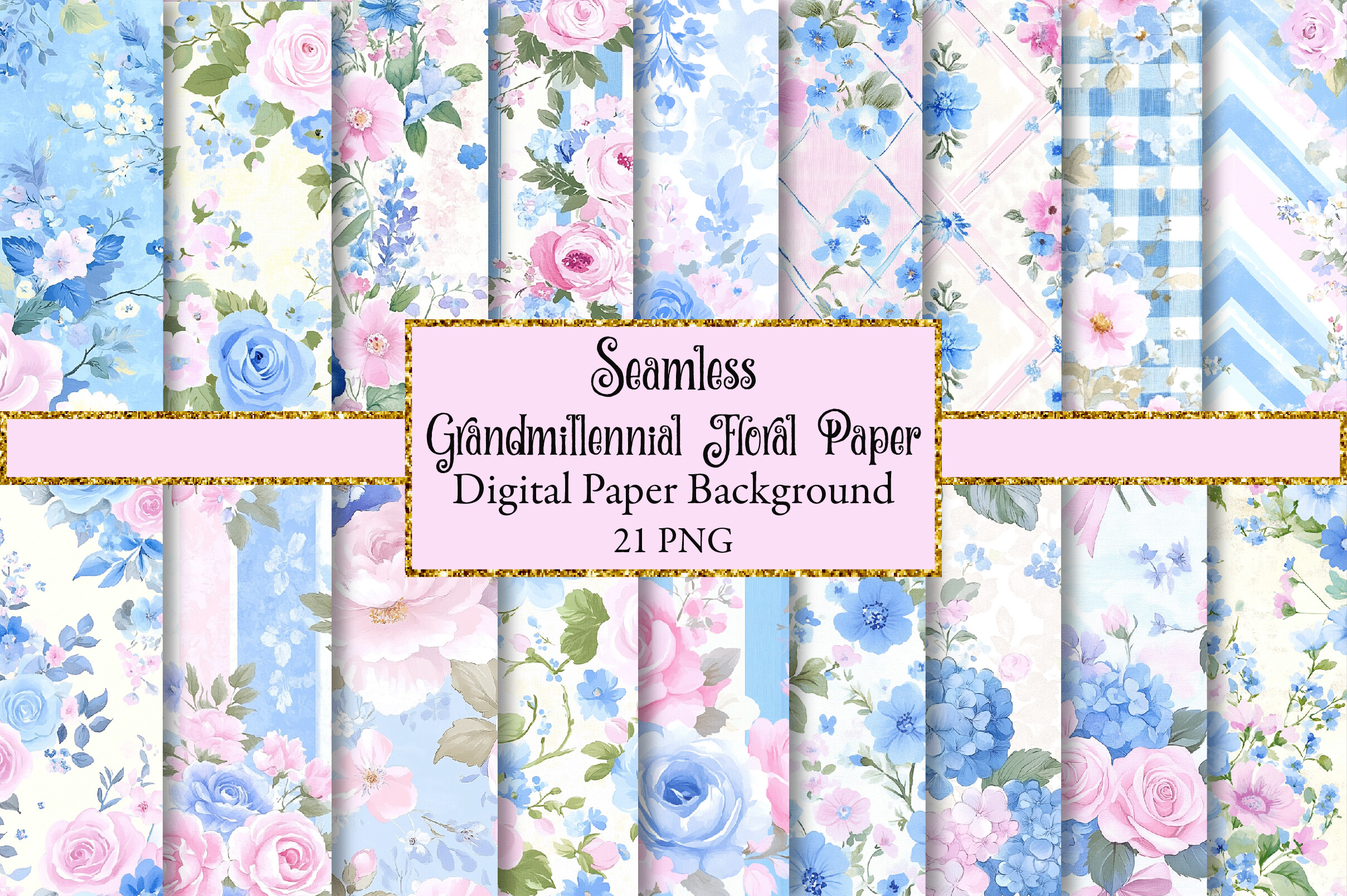 Grandmillennial Floral Digital Paper