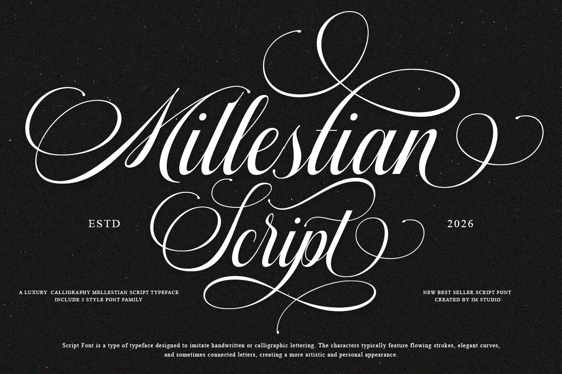 Mallestian Script preview, expressive script lettering