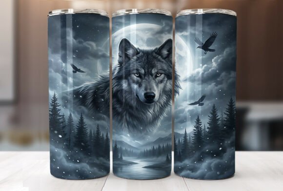 Moonlit Wolf Forest 20oz Tumbler Wrap Illustration Habillage de gobelet Par Begum Creation