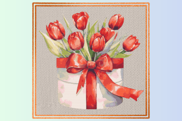 Red Tulip Gift Box Cross Stitch