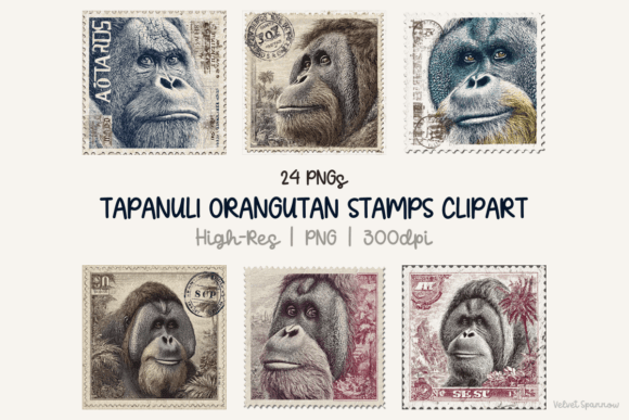 Tapanuli Orangutan Stamps Clipart 24 Png