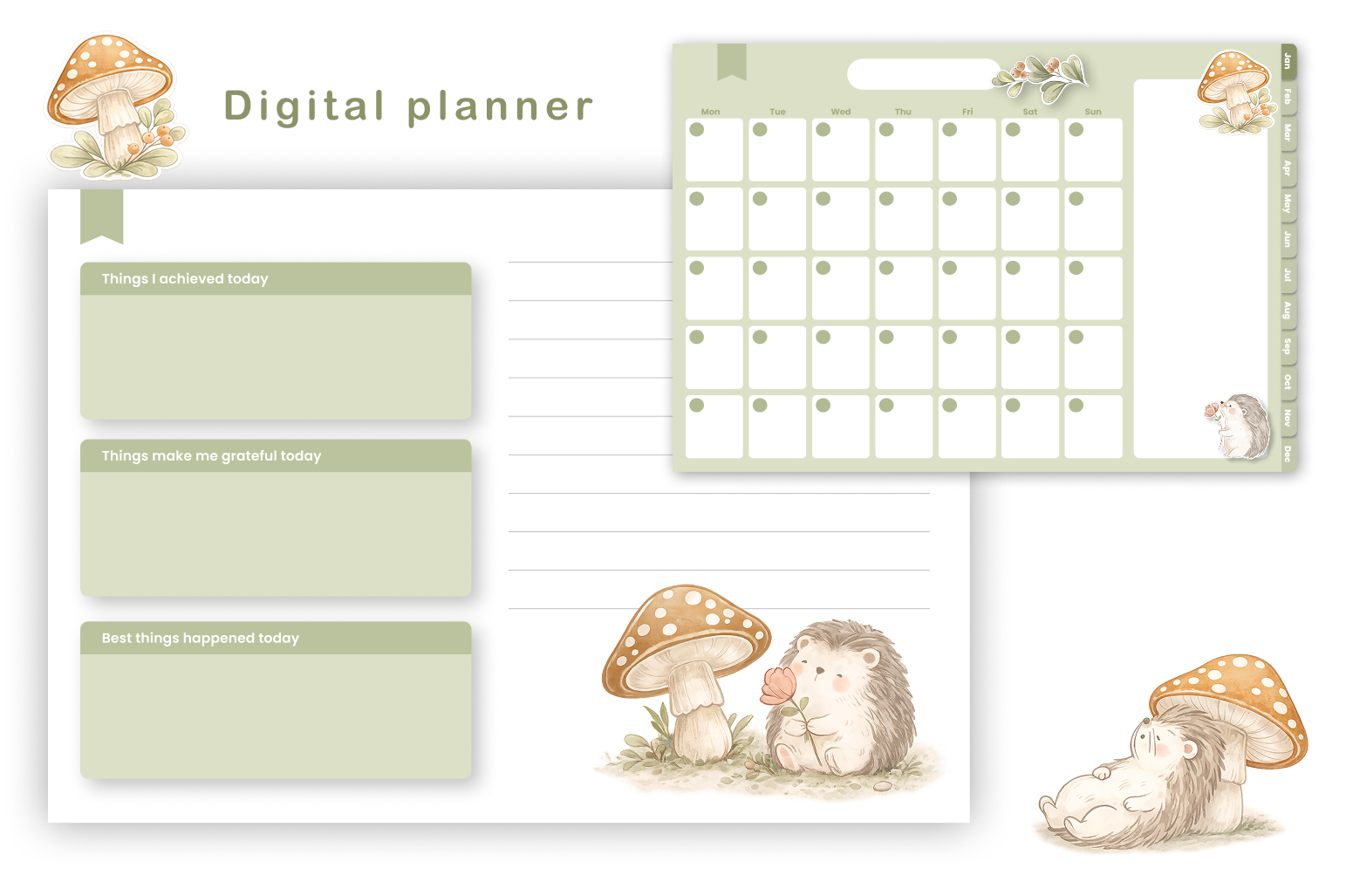Hedgehog Digital Planner with Hyperlink