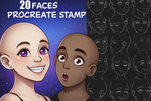 20 Procreate Face Stamp Brushes