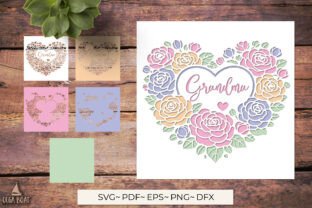 3D Grandma Floral Heart SVG Papetcut · Creative Fabrica