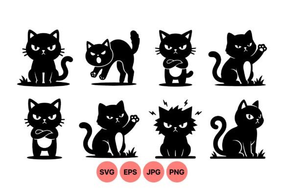 Angry Cat Silhouette Clipart Grafika Ilustracje do Druku Przez DesignVectx
